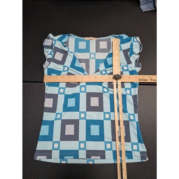 Forever 21 Abstract Blue Print Short Sleeves Women's XS  (per measurements) - Picture 4 of 4